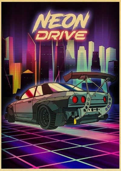 Vaporwave Neon Drive GTR JDM Car Poster - Apparel By Enemy