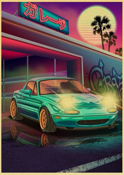 Vaporwave Mazda Miata JDM Car Poster V2 - Apparel By Enemy