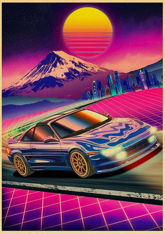 Vaporwave Mountain JDM Car Poster - Apparel By Enemy