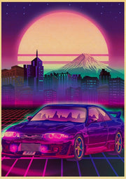 Vaporwave Nissan GTR R33 JDM Car Poster - Apparel By Enemy